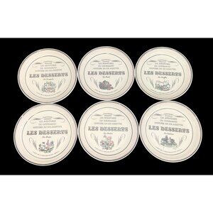 Vintage Gien France Le Gourmand Les Desserts Plates Set 6 – 8.75" Hand-Painted